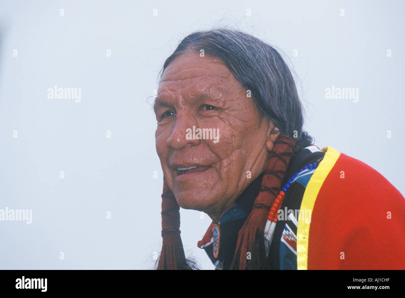 A Native American Cherokee elder at an Intertribal Powwow Ojai CA Stock Photo