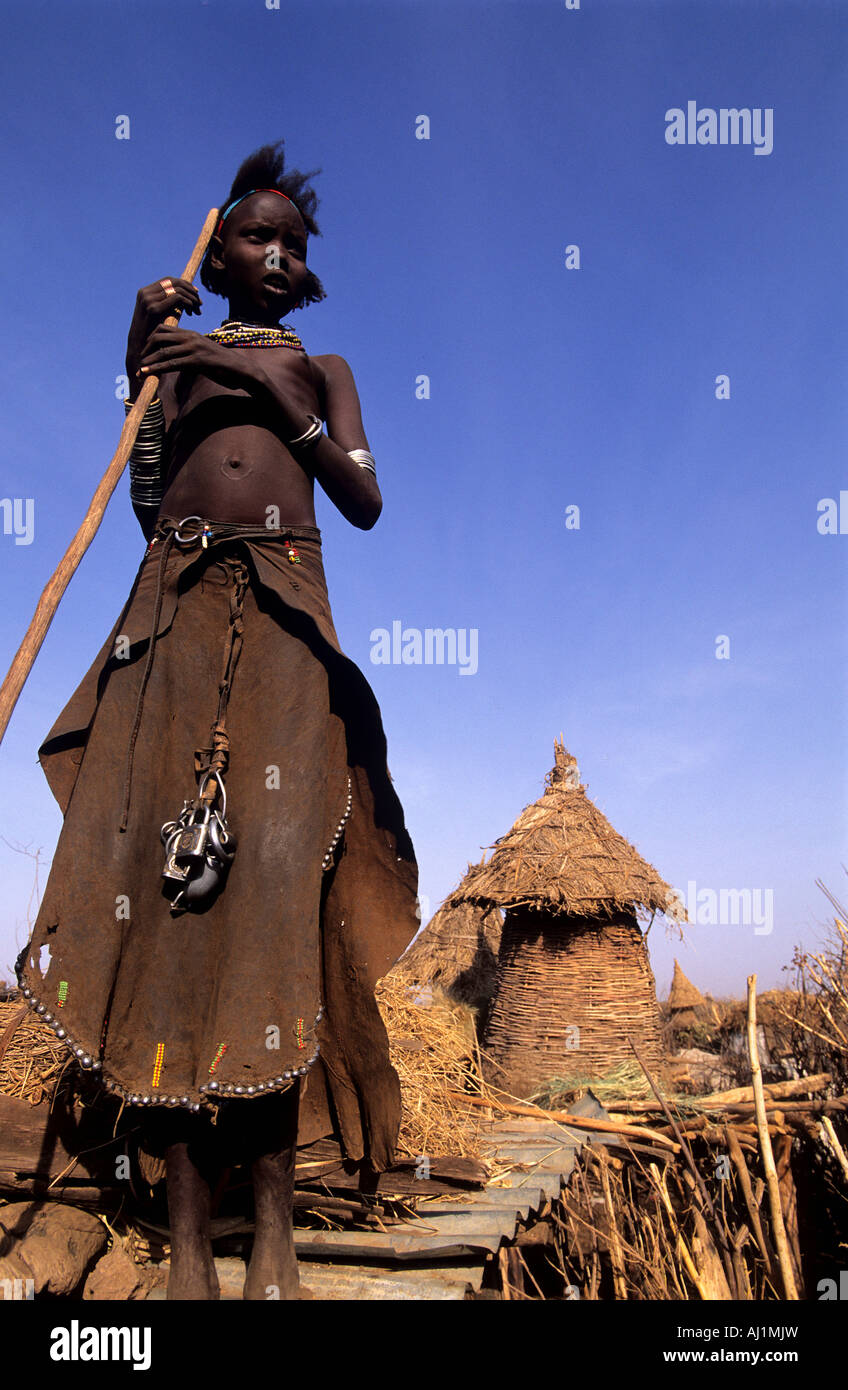Ethiopia, Omo valley, young girl of the Dassanech tribe Stock Photo