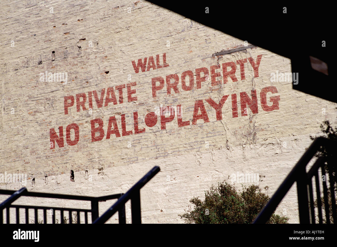 Manhattan New York USA Private wall Wall Private Property No Ball Playing Stock Photo