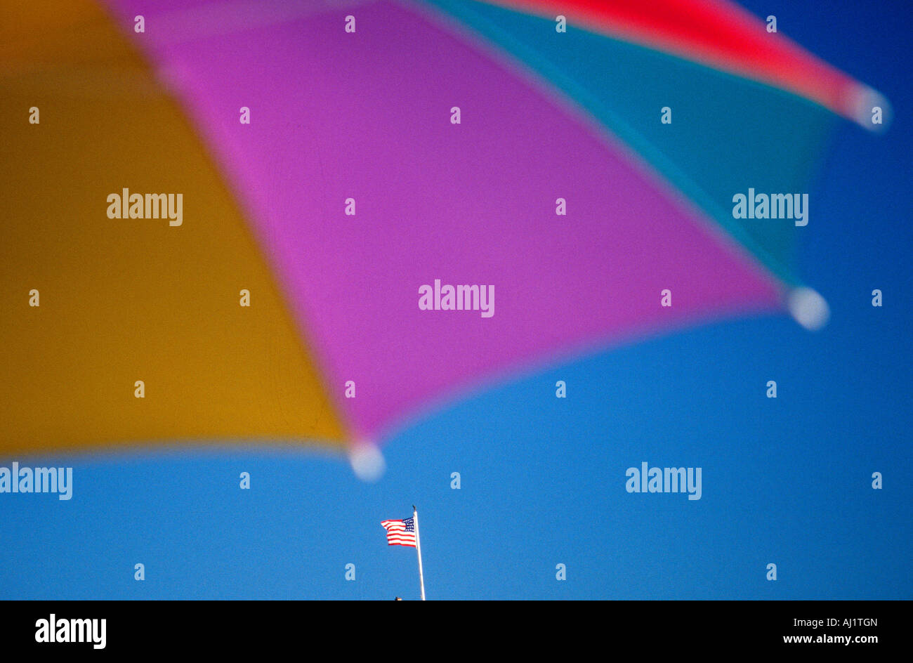 graphic coloured beach umbrella american flag Stock Photo - Alamy