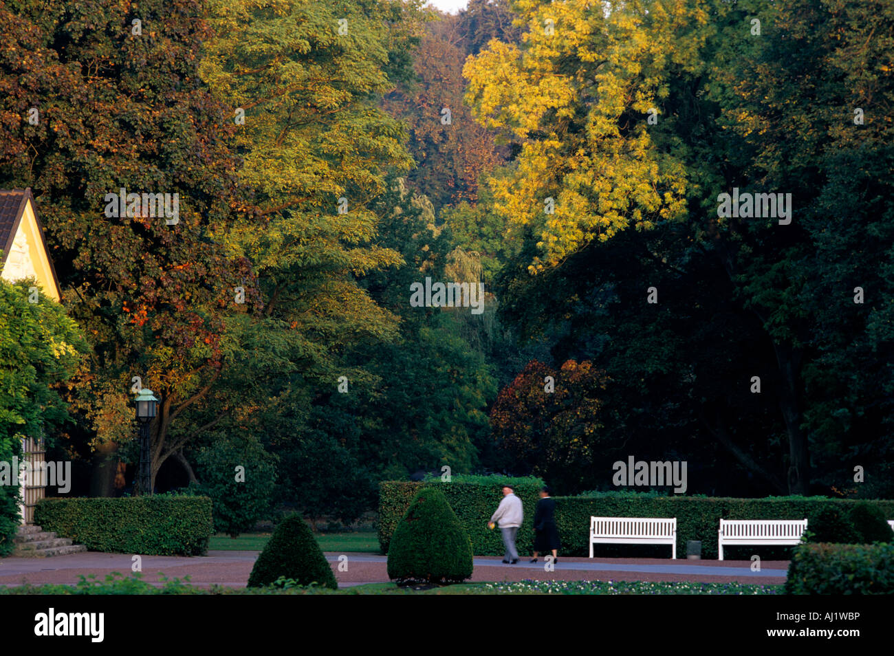 Autumn evening light in park of historic spa town Stock Photo
