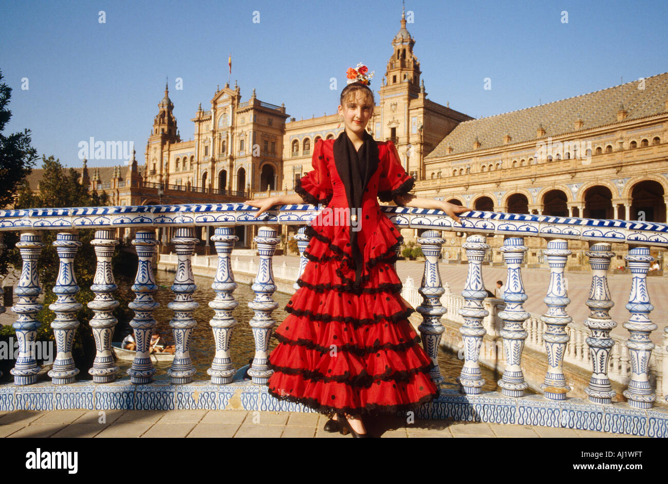 Spanish girl flamenco costume seville dress Stock Photo - Alamy
