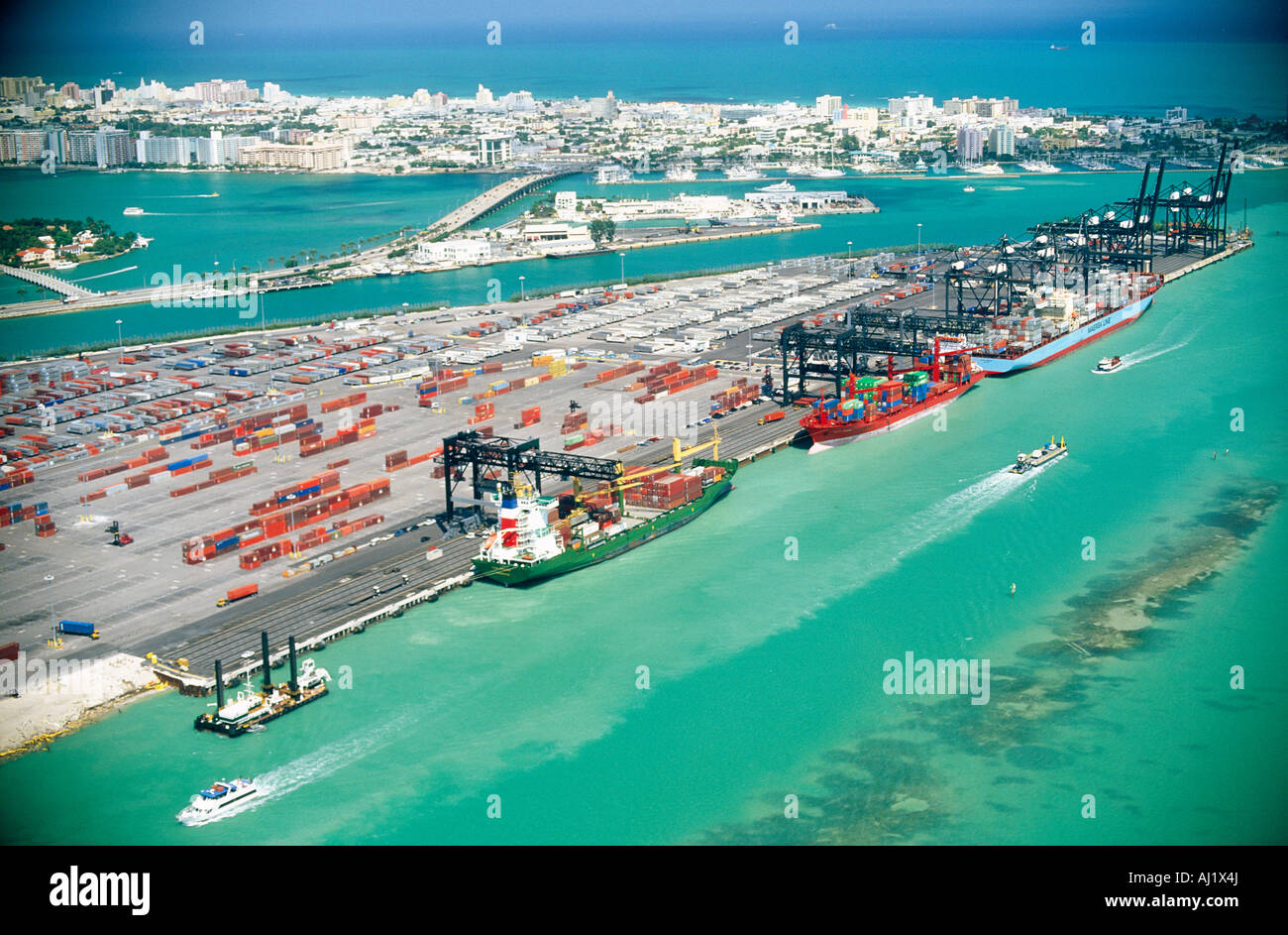 aerial view miami container port downtown Stock Photo Alamy