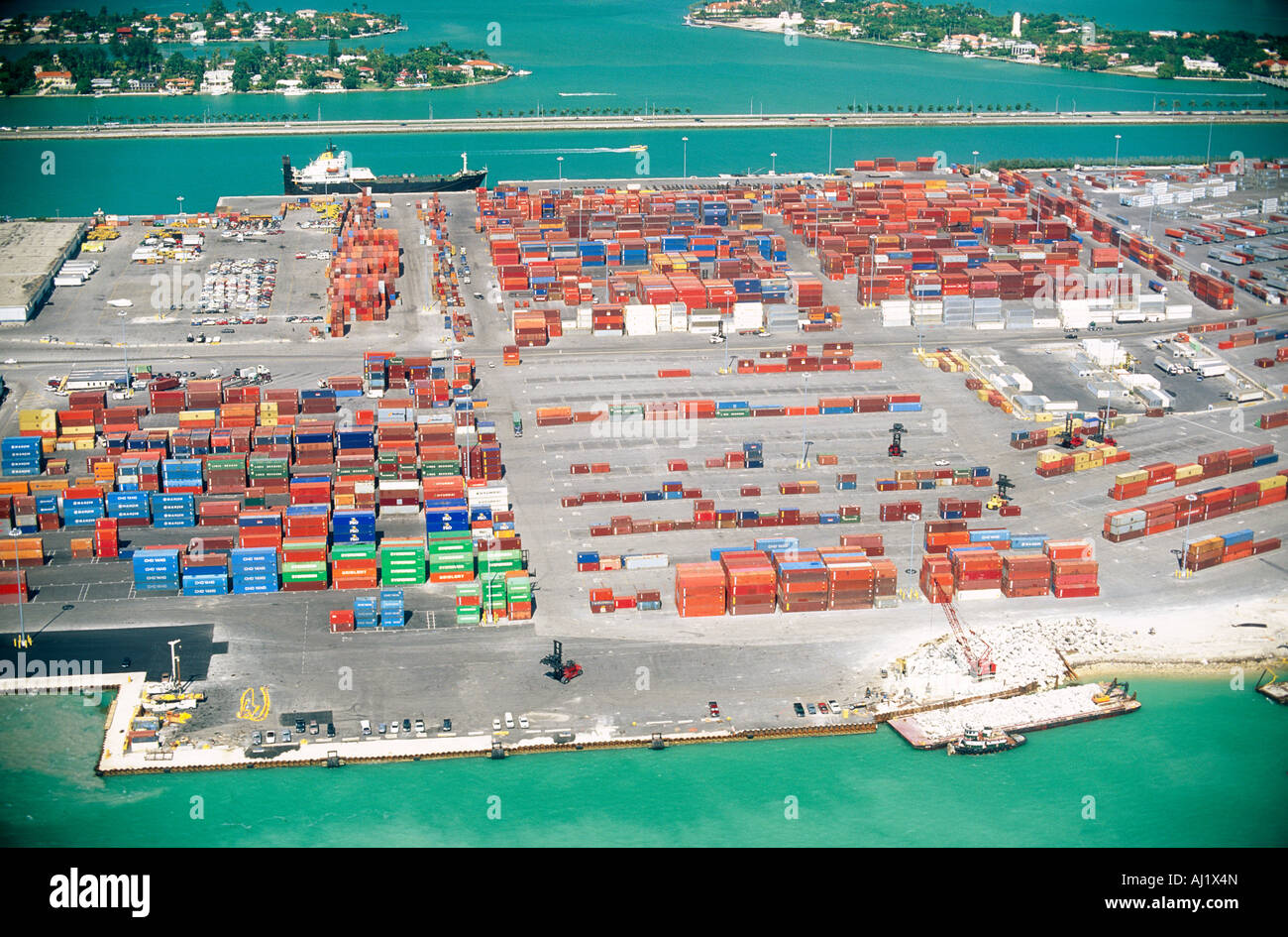 aerial view miami container port downtown Stock Photo Alamy