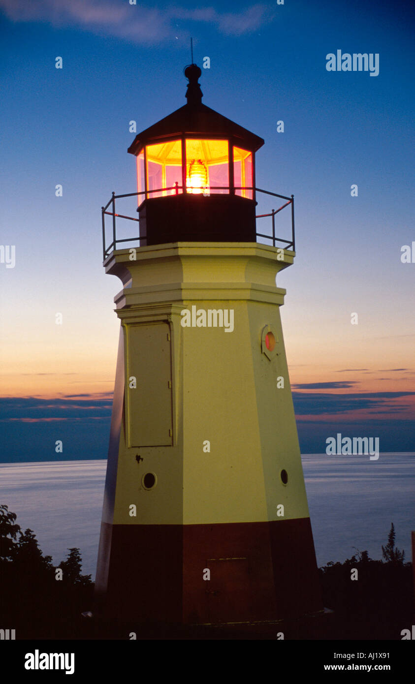 Ohio Lake Erie,Lorain County,Vermillion lighthouse dusk,evening,twilight,sunset,nature,natural,scenery,countryside,grounds of Inland Seas Maritime Mus Stock Photo