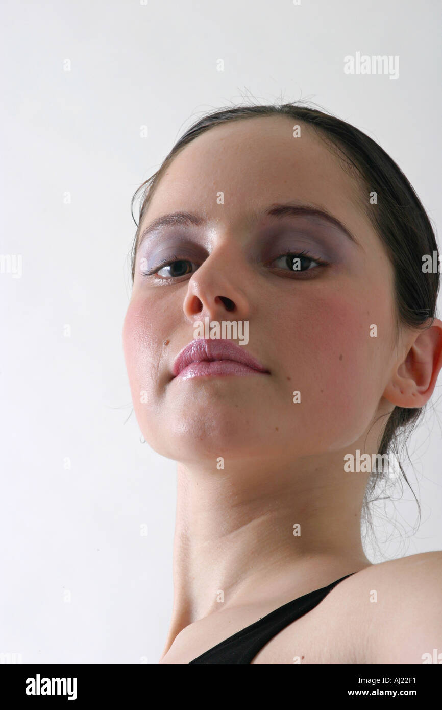 Headshot of young ballerina with black leotards Stock Photo