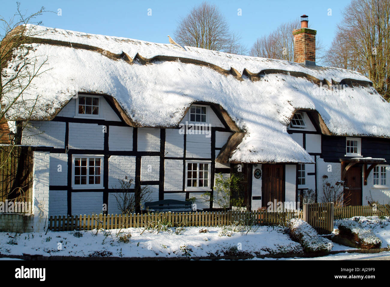 English Country Cottage In The Snow Micheldever Hants England Uk
