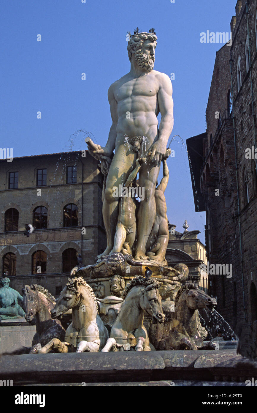 Neptune Fountain in Piazza Della Signoria built in 1565 by Bartolomeno Ammannati Florence Italy Stock Photo