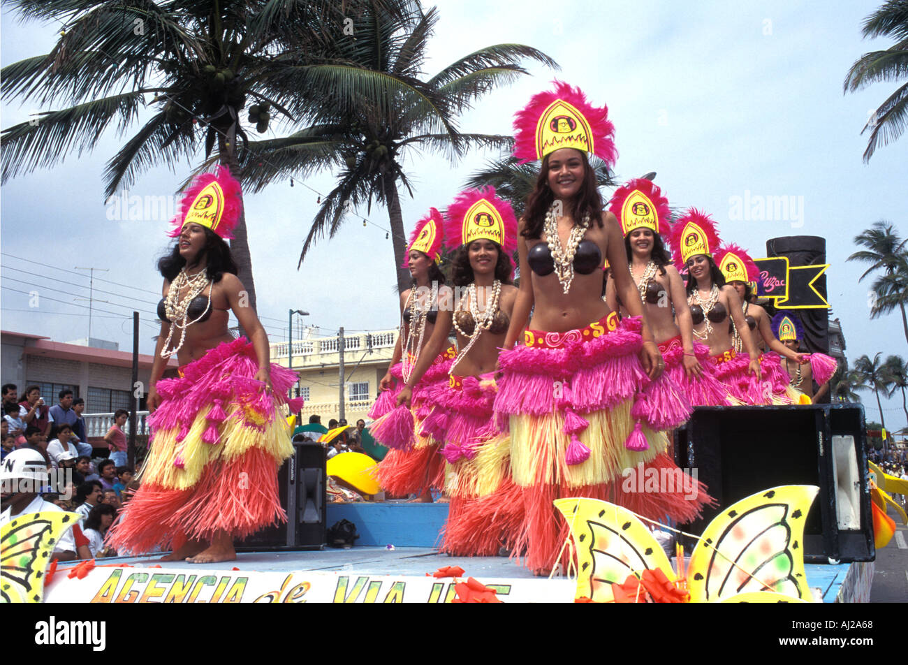 Beautiful young women in Aztec costume in the carnival procession in ...