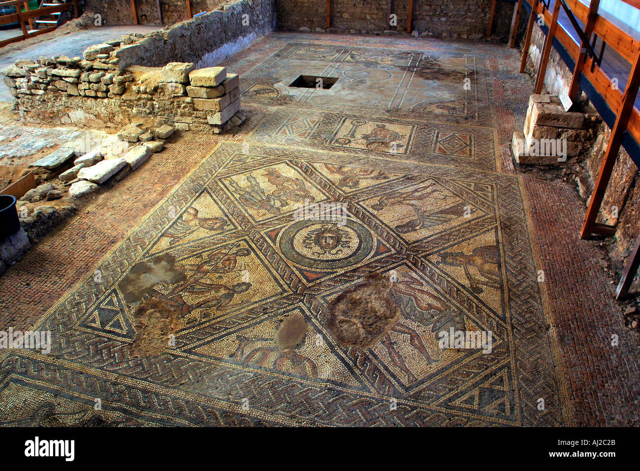Roman Mosaic Floor Brading Roman Villa Isle Of Wight England UK Stock 