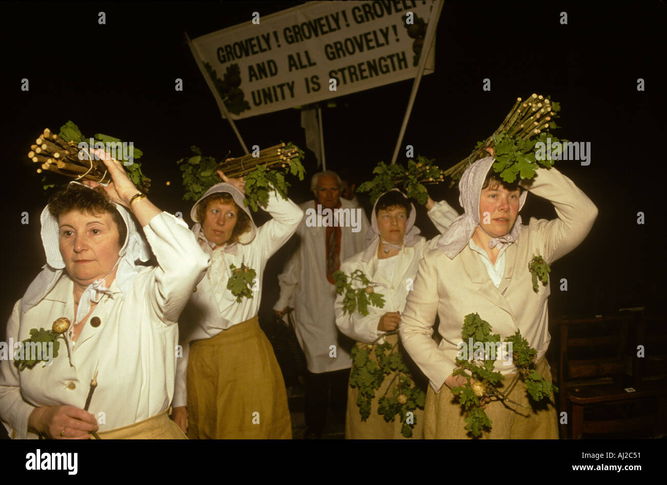 Grovely Forest Rights Great Wishford Wiltshire May 29th dawn iat Salisbury Cathedral before traditional dance 1970s UK HOMER SYKES Stock Photo