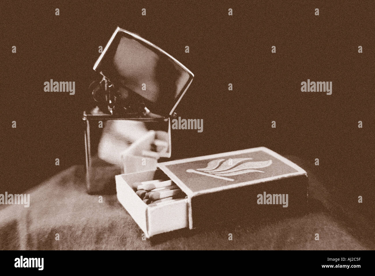 Zippo lighter and matches box Stock Photo Alamy