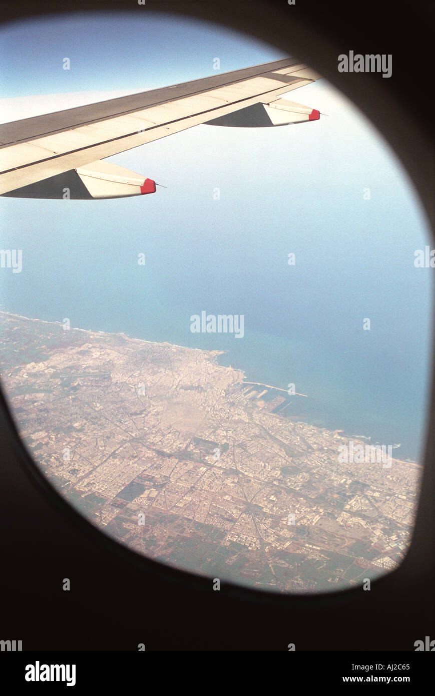 Arial view of Casablanca from the window of British airways plane Morocco North Africa HOMER SYKES Stock Photo