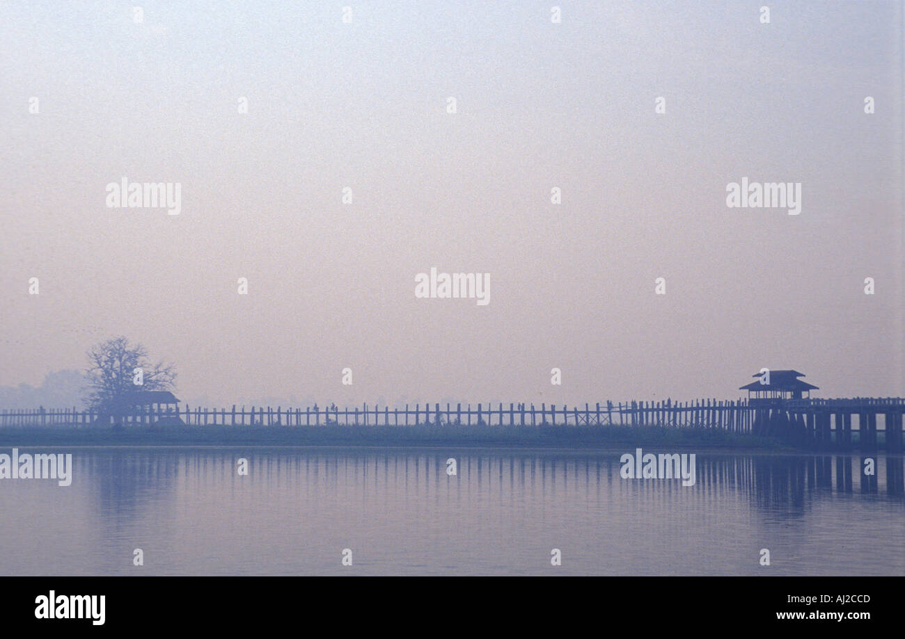 Teak wood U Bein s Bridge in Amarapura Burma Stock Photo - Alamy