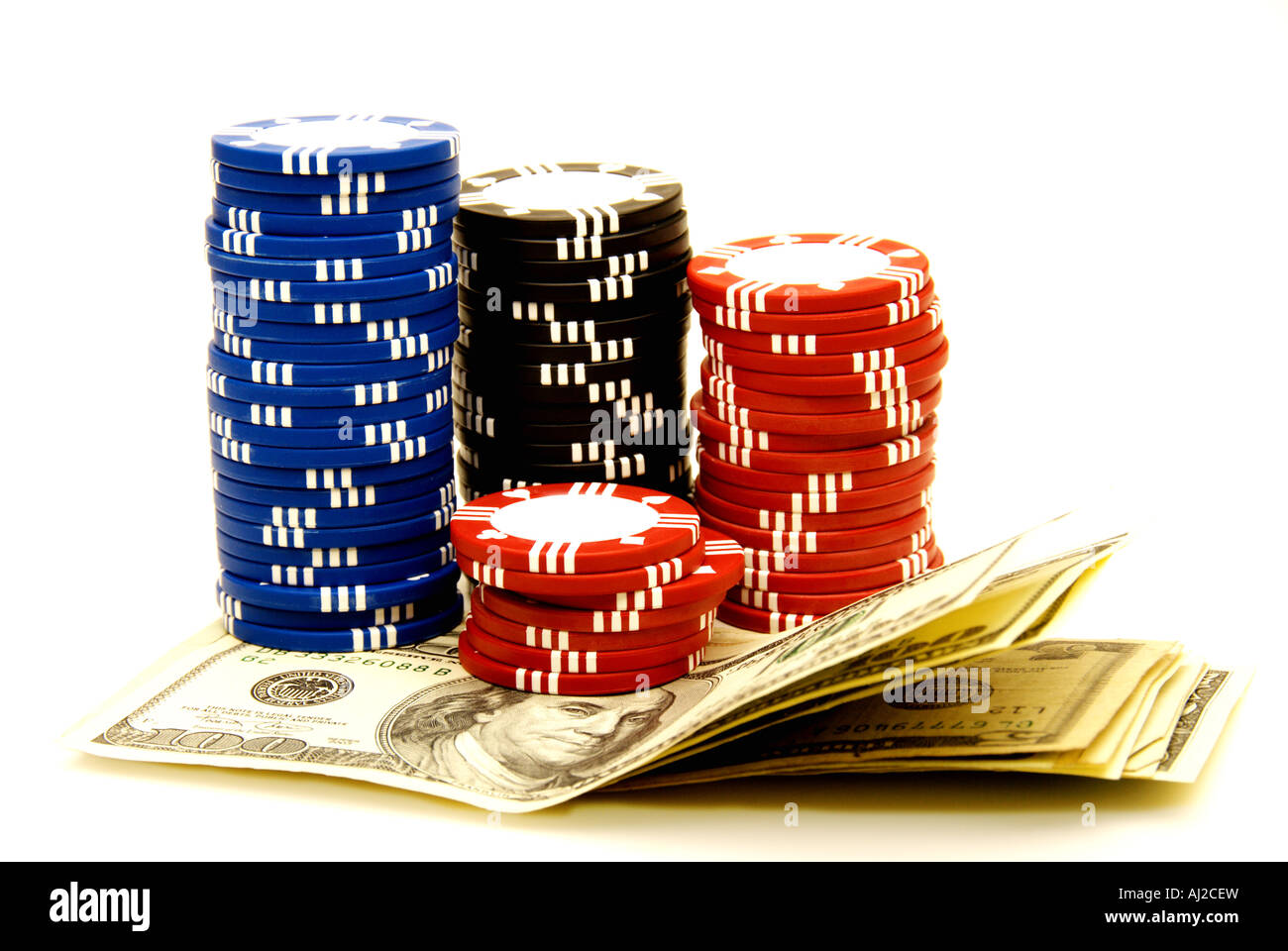 Gambling poker chips and dollar money cut out Stock Photo Alamy