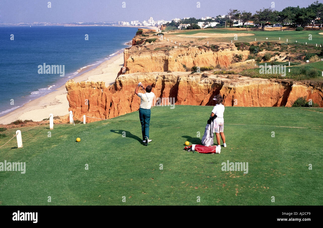 Vale do Lobo golf course Algarve Portugal the famous hole positioned  alongside cliff faces and ravines model released golfers Algarve Portugal  Stock Photo - Alamy