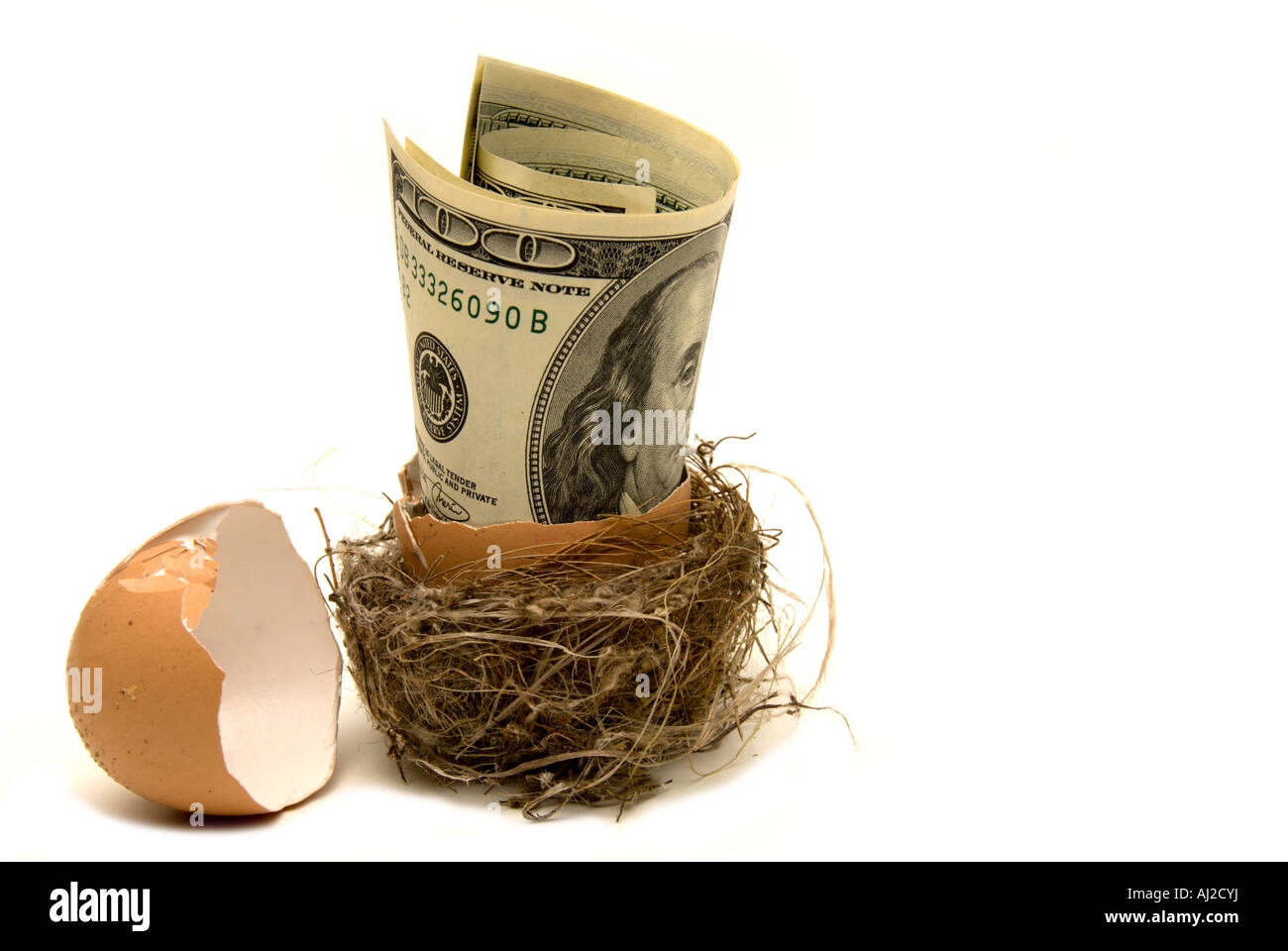 Egg nest and us dollar money pension savings investment concept. Stock Photo