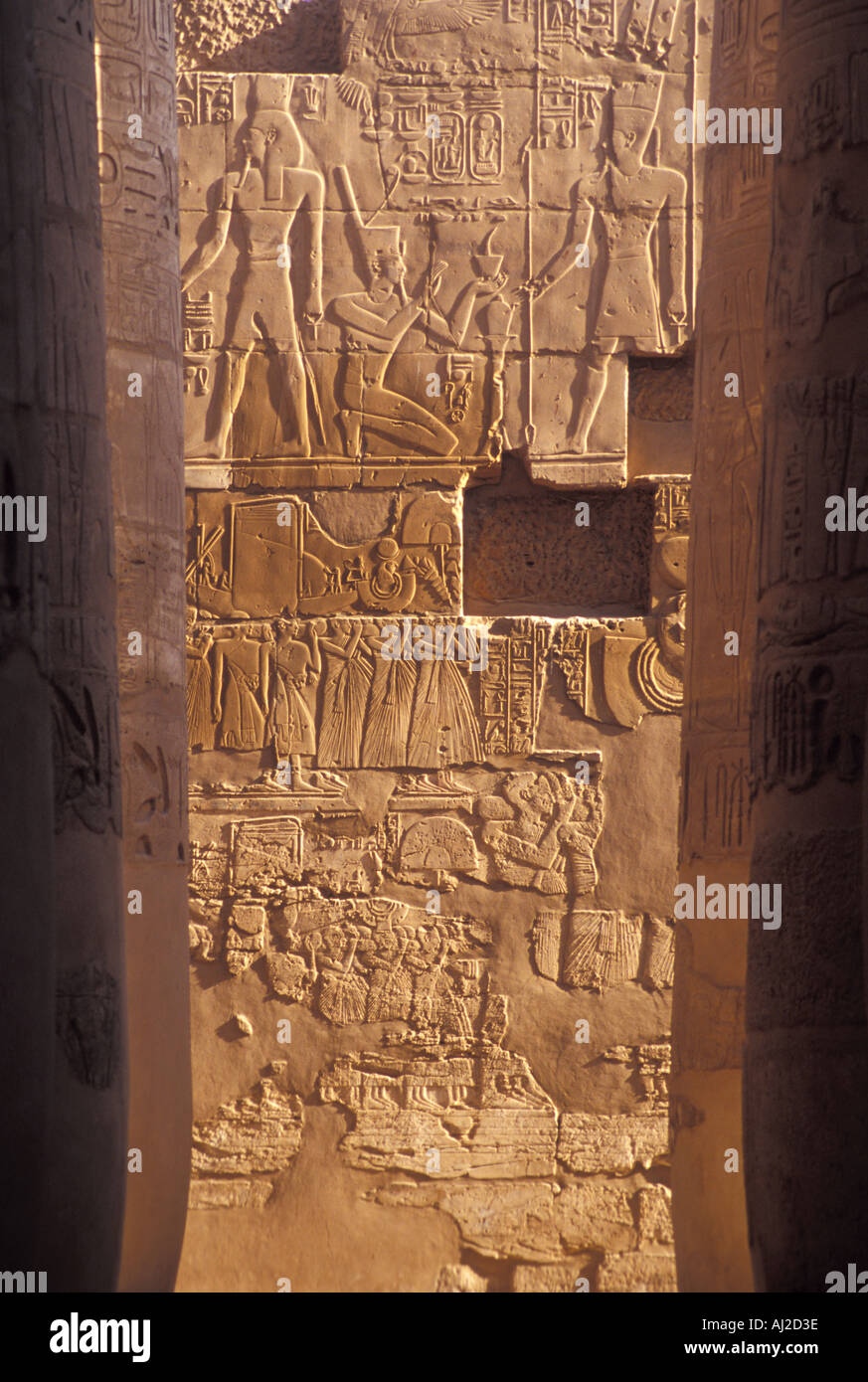 Ornate Walls of the Karnak Temple near Luxor, Egypt Stock Photo