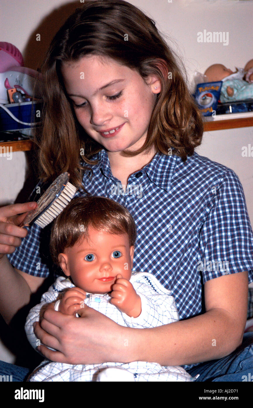 brushing doll hair