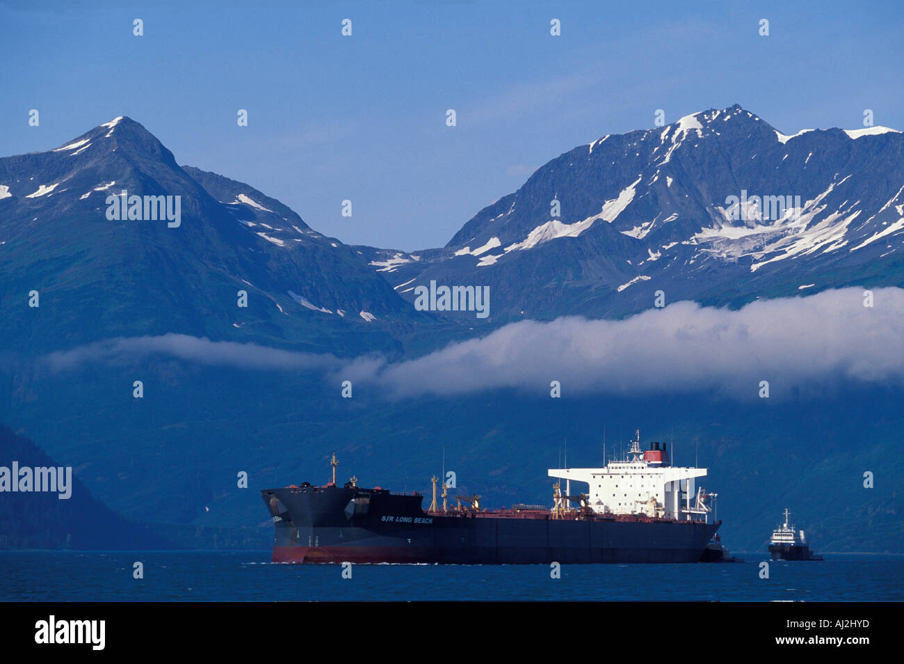USA Alaska Oil Tanker sails through Prince William Sound near Valdez Narrows by