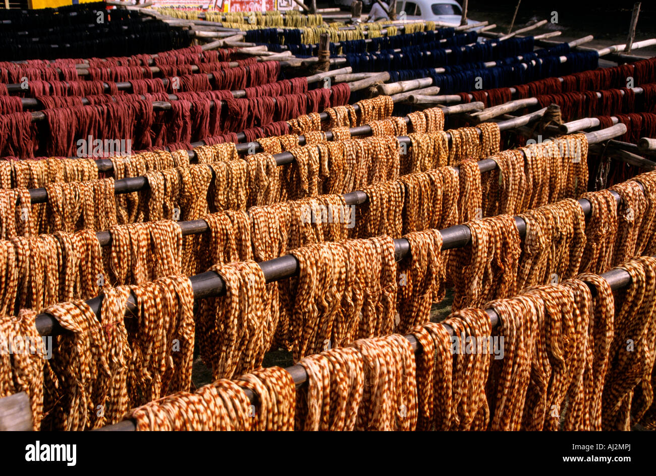 South India Karnataka Local Caption Village Life Dying Cotton Stock Photo Alamy