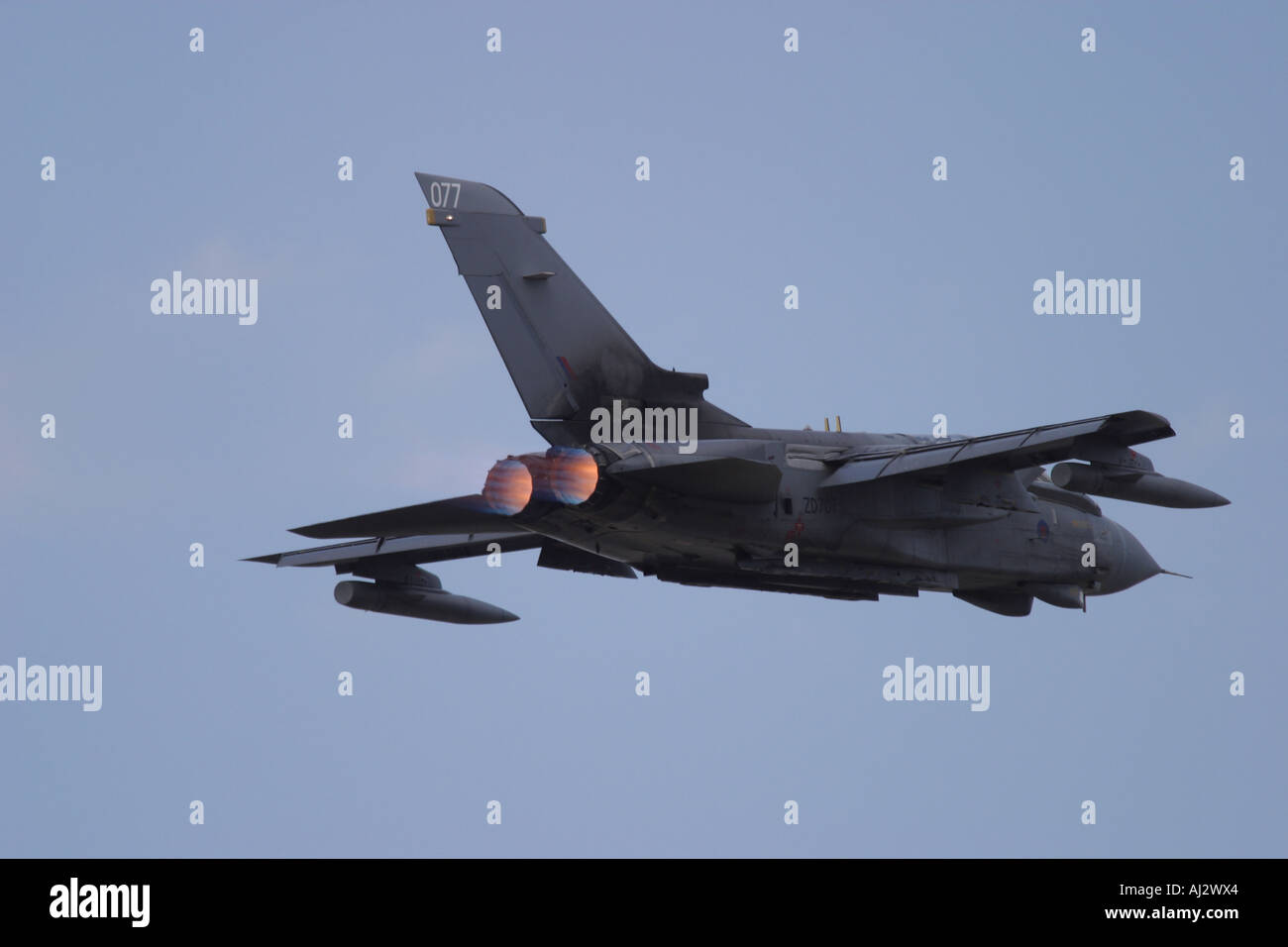 RAF Tornado GR4 low level fighter bomber with engines using afterburner Stock Photo
