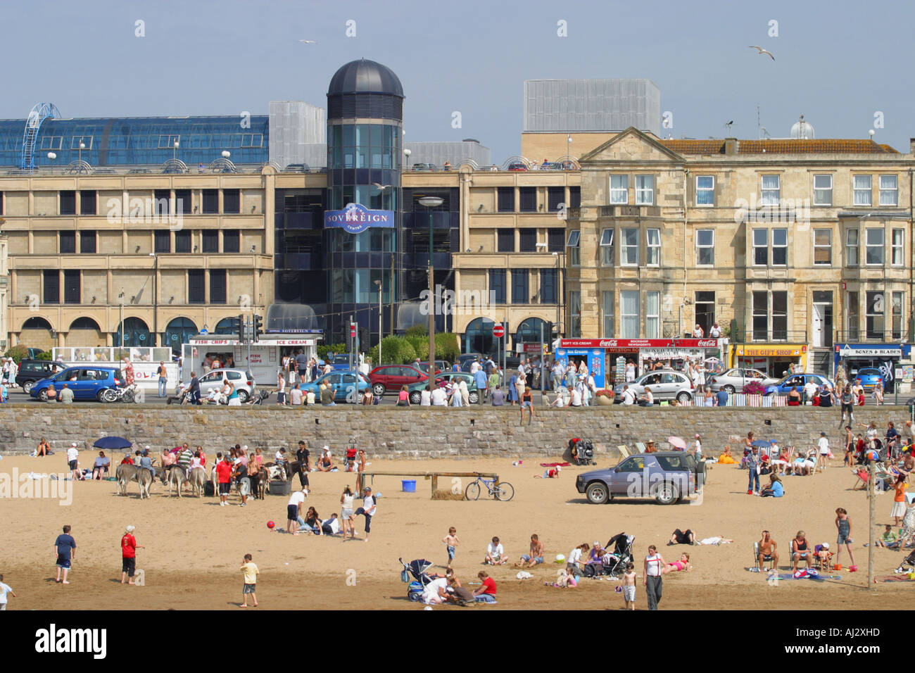 Weston Super Mare crowds of people on beach seafront scene taken summer 2006 Stock Photo