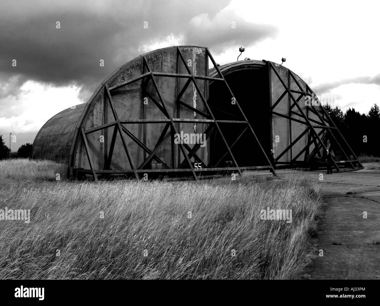 Bomb proof aircraft hanger from the Cold War period. Stock Photo