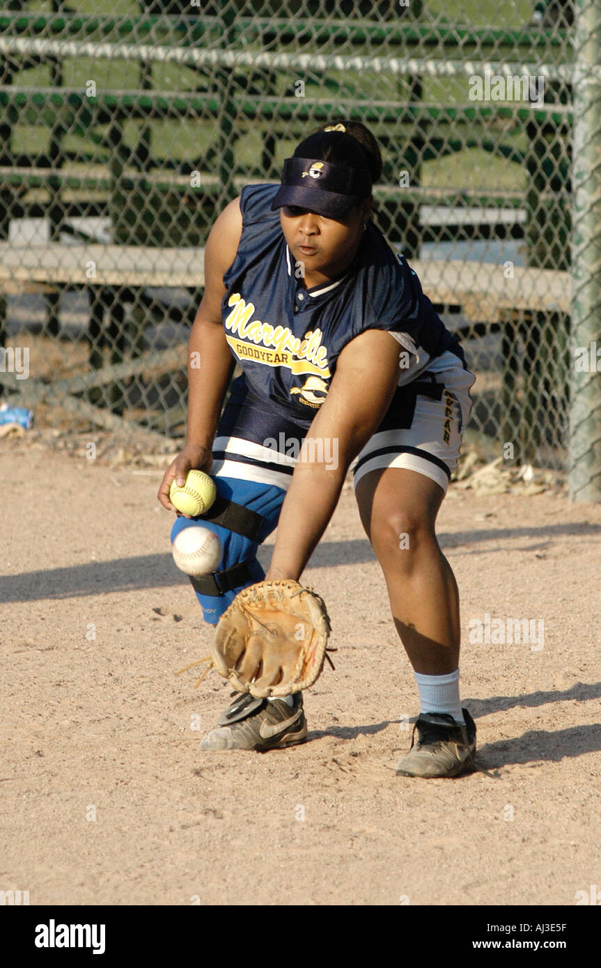 Black Female Plays Softball Baseball Stock Photo Alamy
