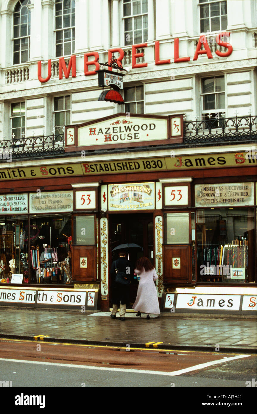 Famous umbrella shop on a rainy day in London UK Stock Photo Alamy