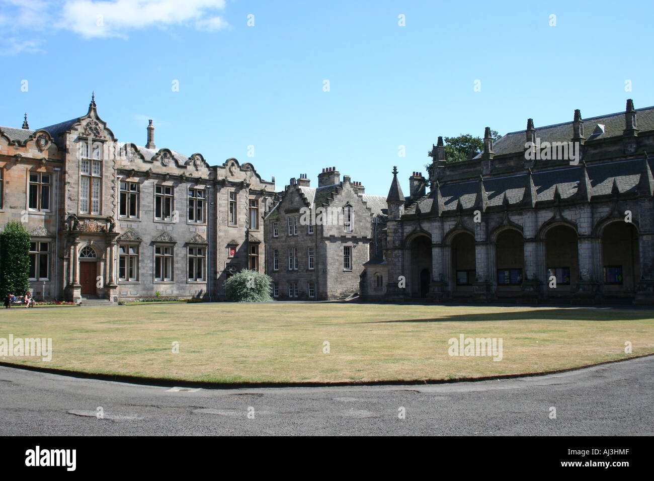 St Andrews university courtyard with green lawn Fife Scotland August