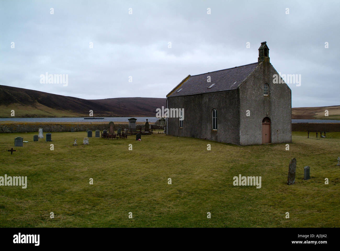 Local Church at Tresta, on the remote northern Island of Fetlar, Shetland Isles, Northern Scotland Stock Photo