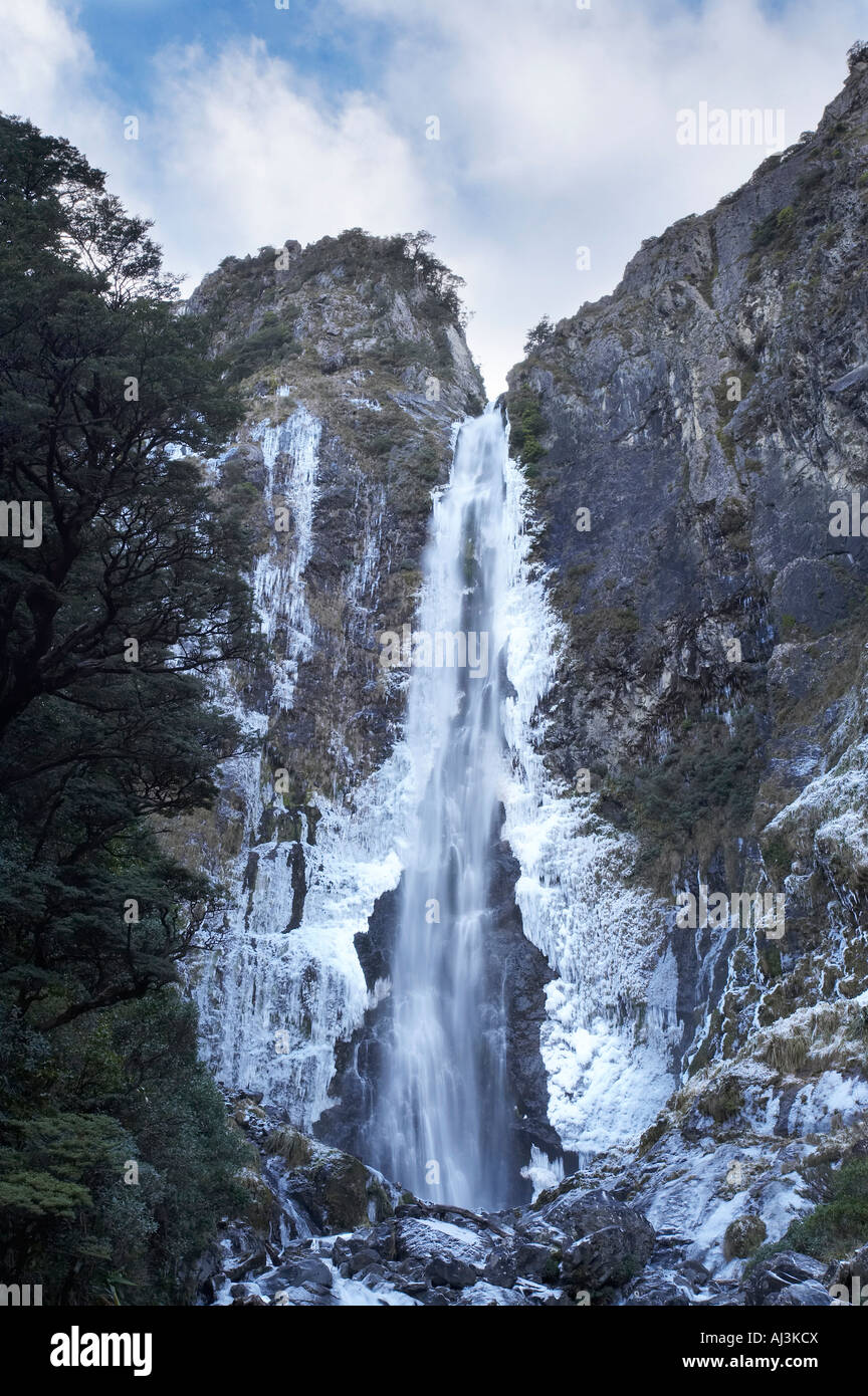 Devils Punchbowl Falls Frozen in Winter Arthur s Pass Canterbury South