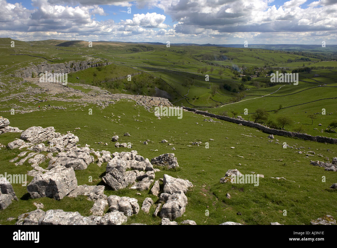 Limestone pavement above Malham Cove Yorkshire dales national park