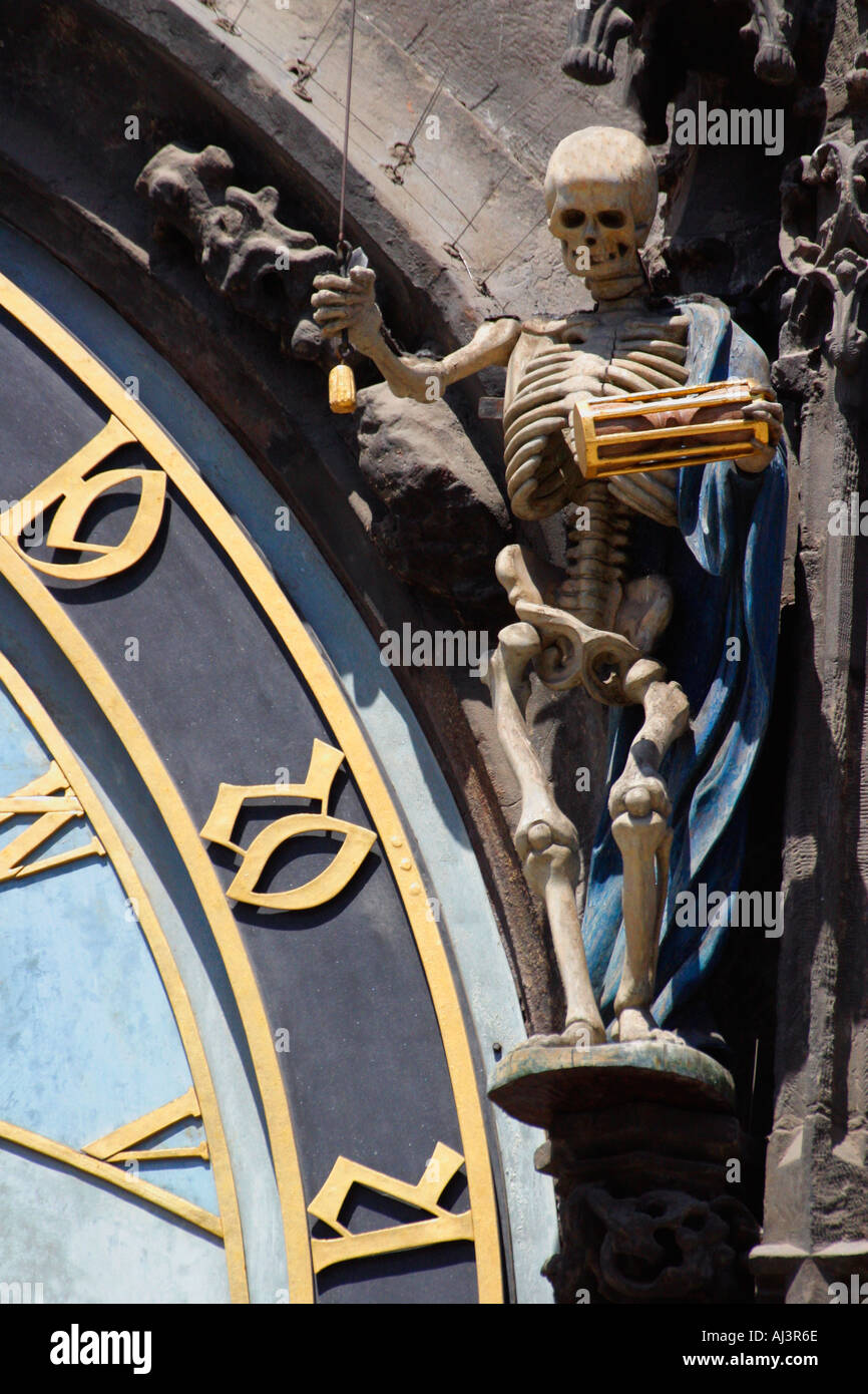 Skeleton of Death pulls the bell on the Astronomical Clock Old Town