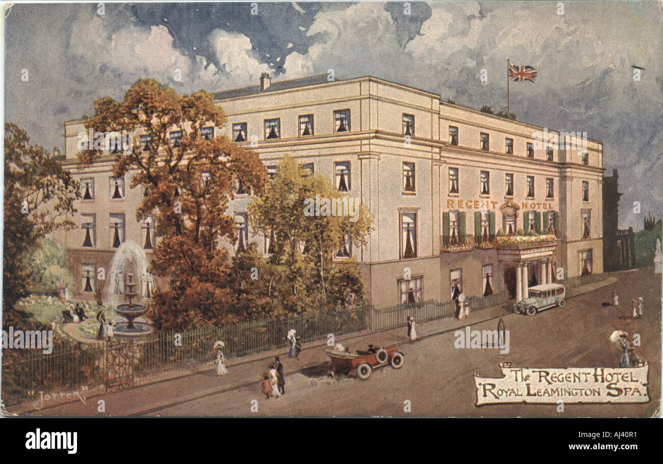 Advertising postcard of The Regent Hotel, Royal Leamington Spa, [Warwickshire] by artist 'Jotter' circa 1906 Stock Photo