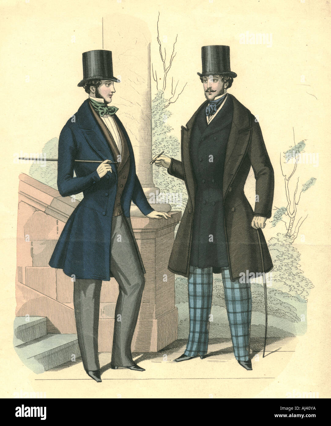 Handcoloured fashion plate for men 1846 Stock Photo