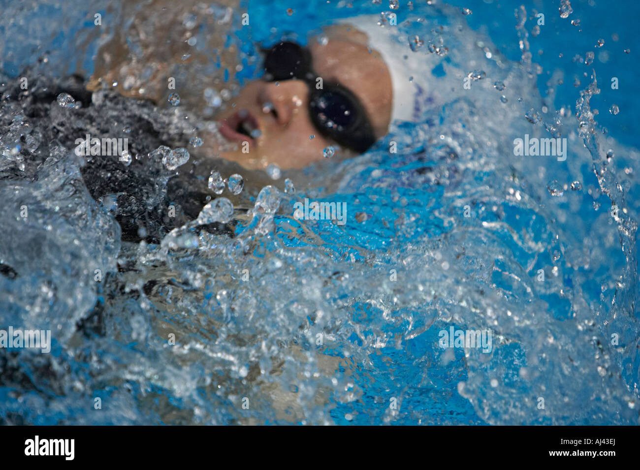 A female backstroke swimmer at the ASA National Championships, 2007 Stock Photo