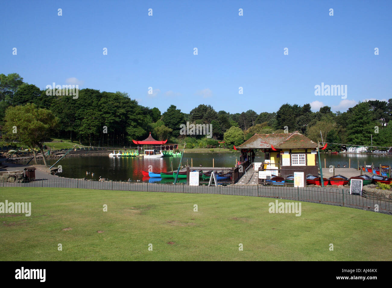 Peasholm Park pictured on the north side in the resort of Scarborough in North Yorkshire in England. Stock Photo