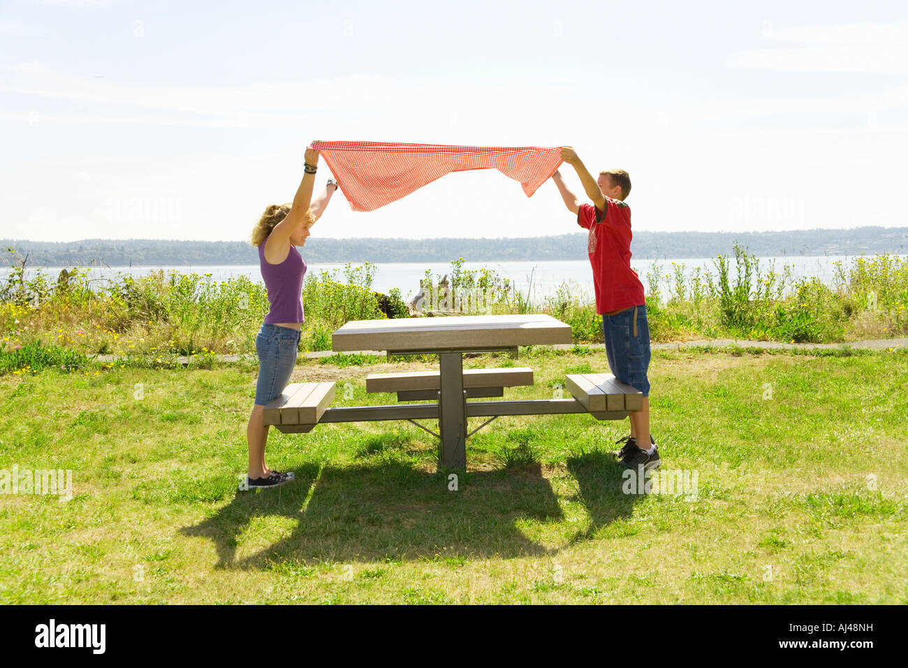 Boy Girl Picnic Table High Resolution Stock Photography and Images - Alamy