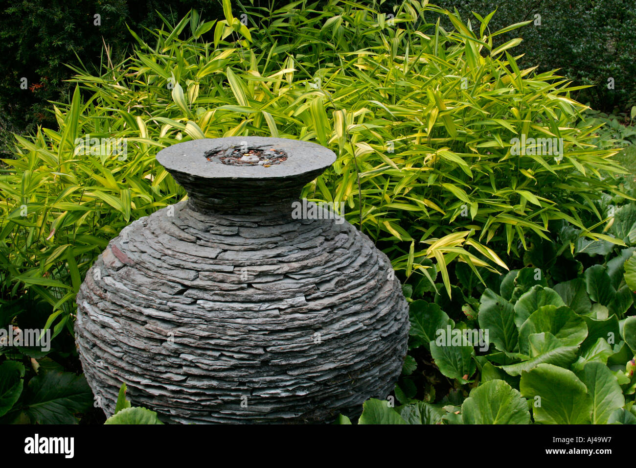Slate garden ornament at Threave Gardens near Castle Douglas in Dumfries and Galloway Scotland Stock Photo