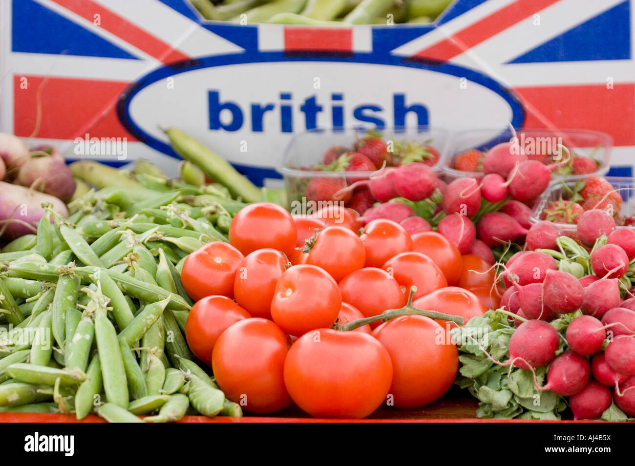 British vegetables on market stall, England UK Stock Photo Alamy