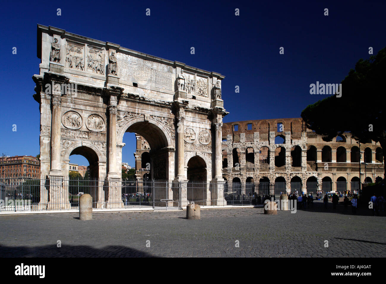 Arch Of Constantine With Colosseum In Background, Rome Stock Photo