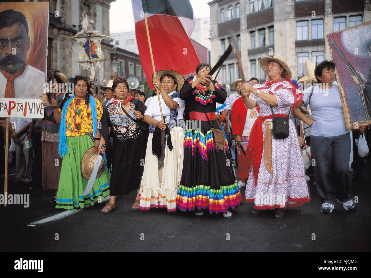 Zapatista protesters in 83. death anniversary of Zapata in Mexico City. Stock Photo