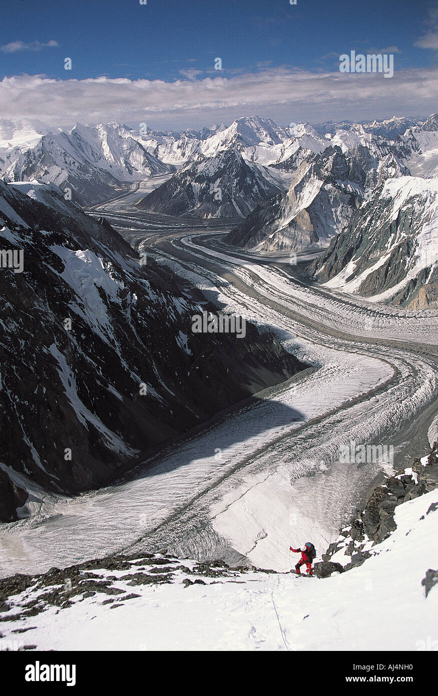 Godwin Austen Glacier meets with Baltoro Glacier, K2 Pakistan. Stock Photo