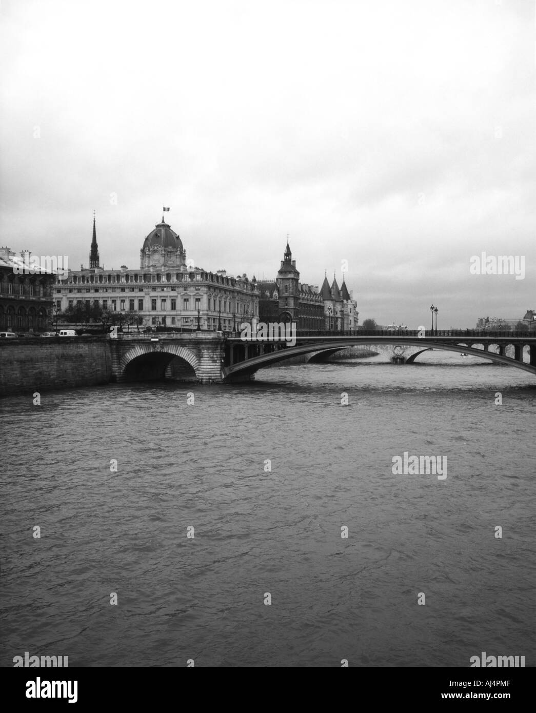 Pont Notre Dame Bridge, Commerce Law Court and the La Conciergerie  Paris France Stock Photo