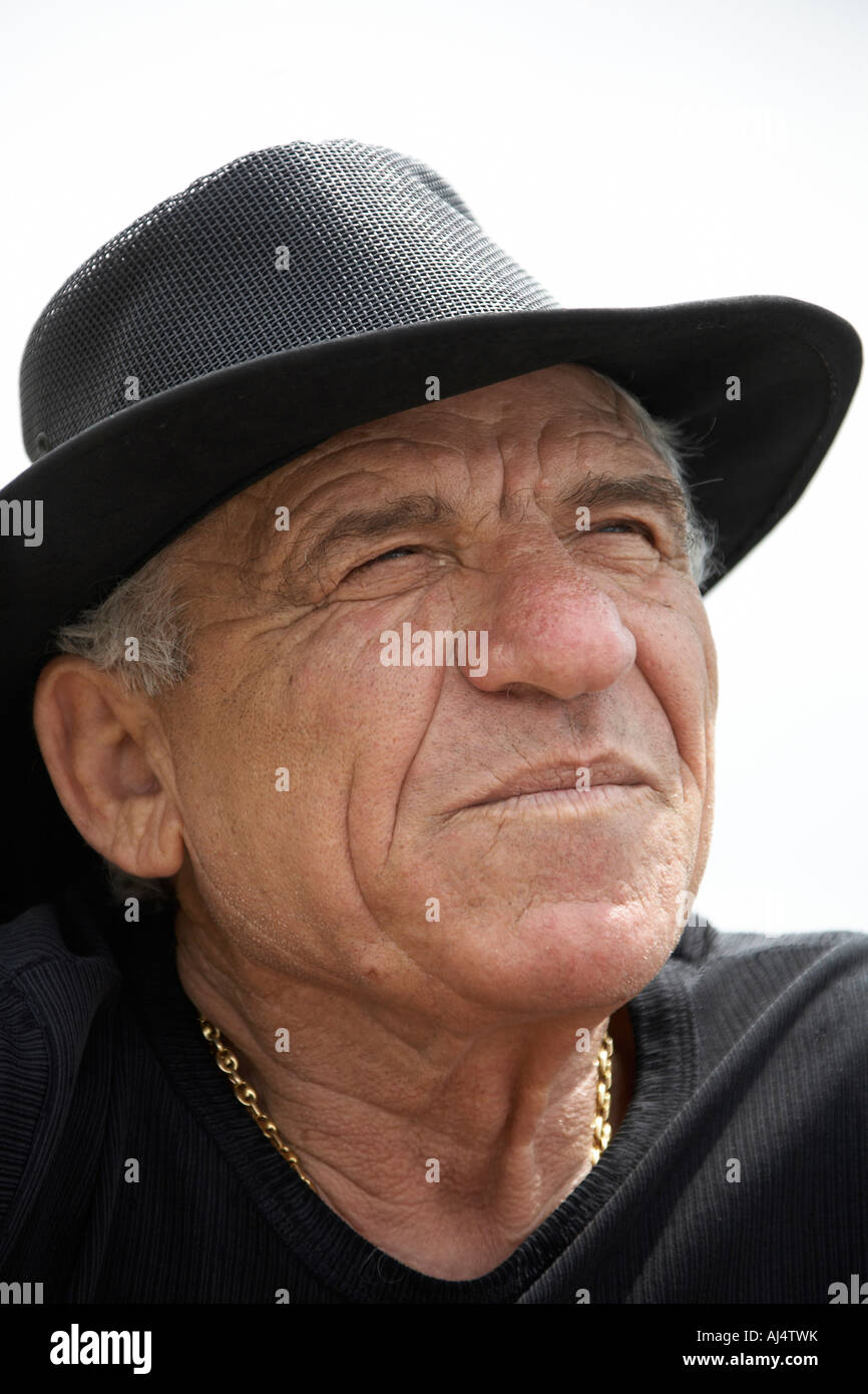Domenico Bagnato trawler fisherman of Italian ancestry with black hat in Fish Market Sydney New South Wales NSW Australia Stock Photo