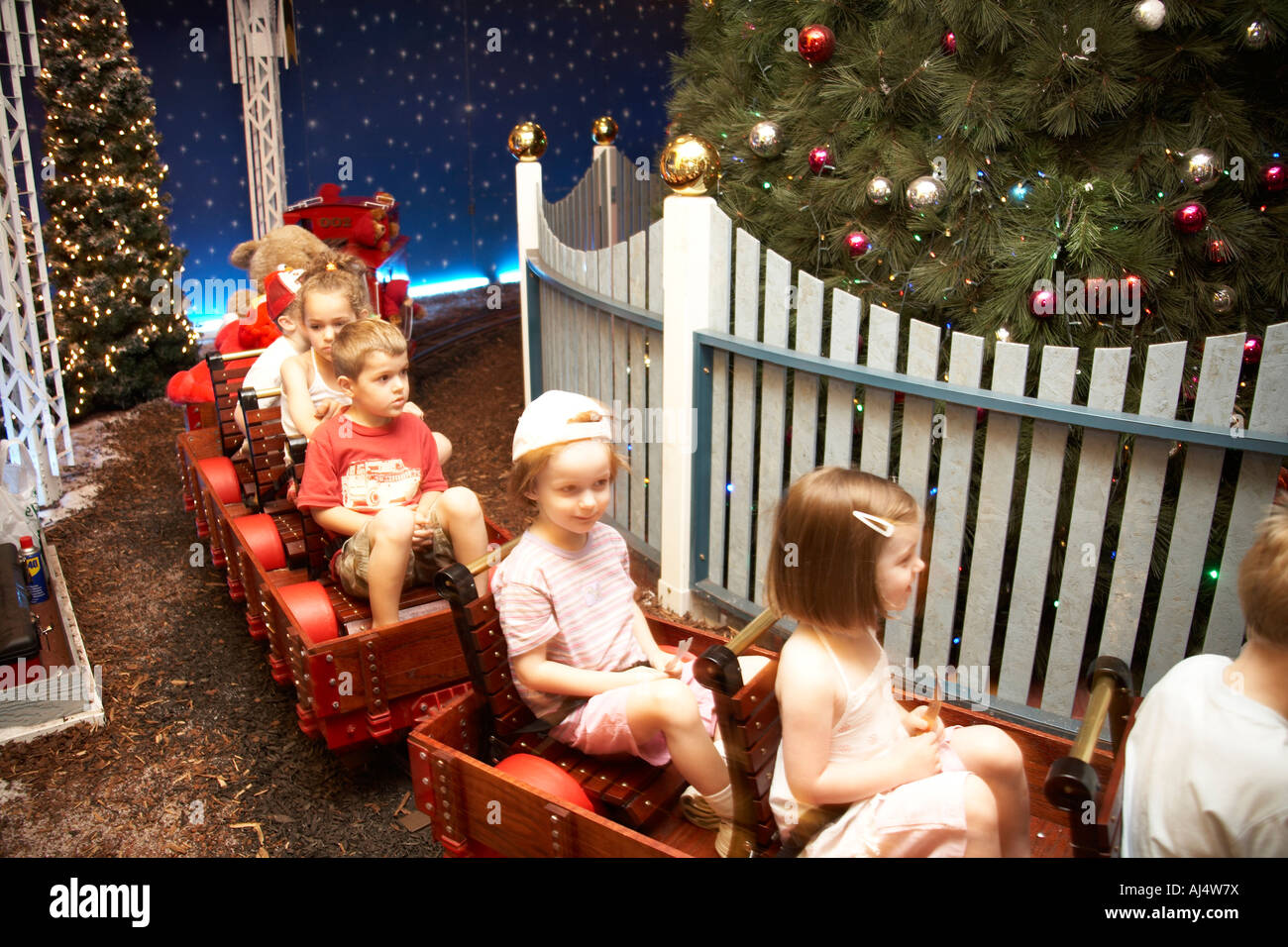 Children on department store magical Christmas train ride in Sydney New