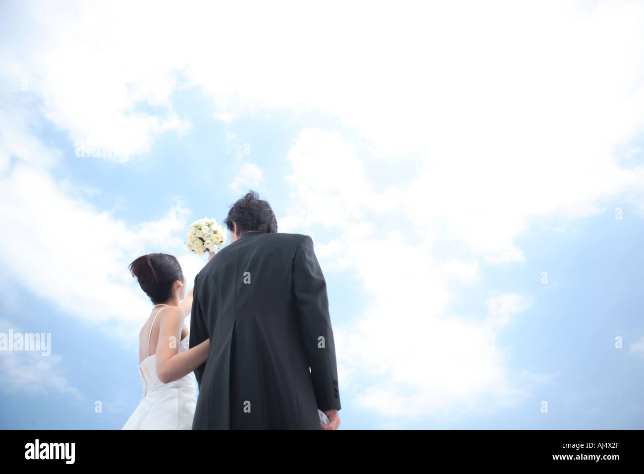 Rear view of bride and groom standing Stock Photo - Alamy