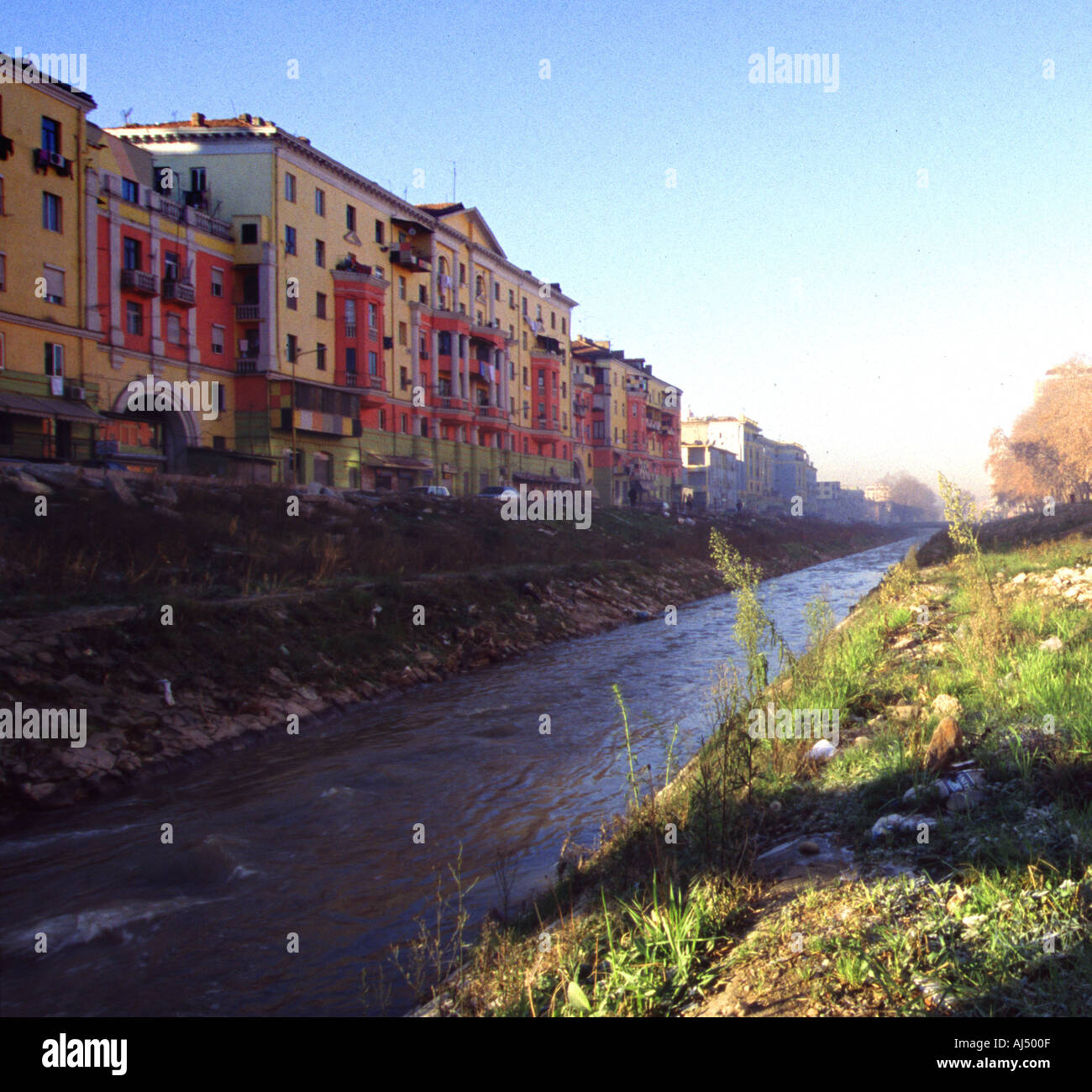 Polluted River Drini Tirana Albania Balkans Stock Photo